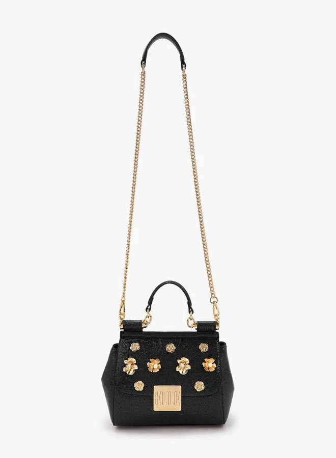 ELLE Floral Embellished Satchel Bag With Chain Strap Ramadan Collections
